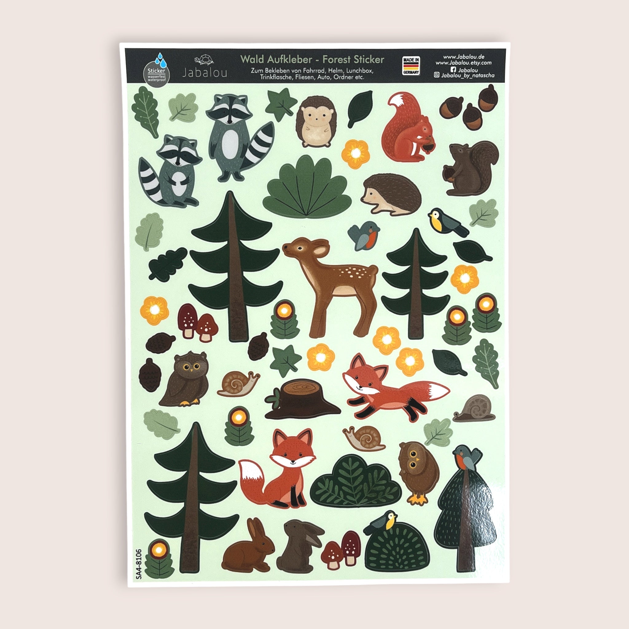Sticker spülmaschinenfest A4 Wald / Waldtiere