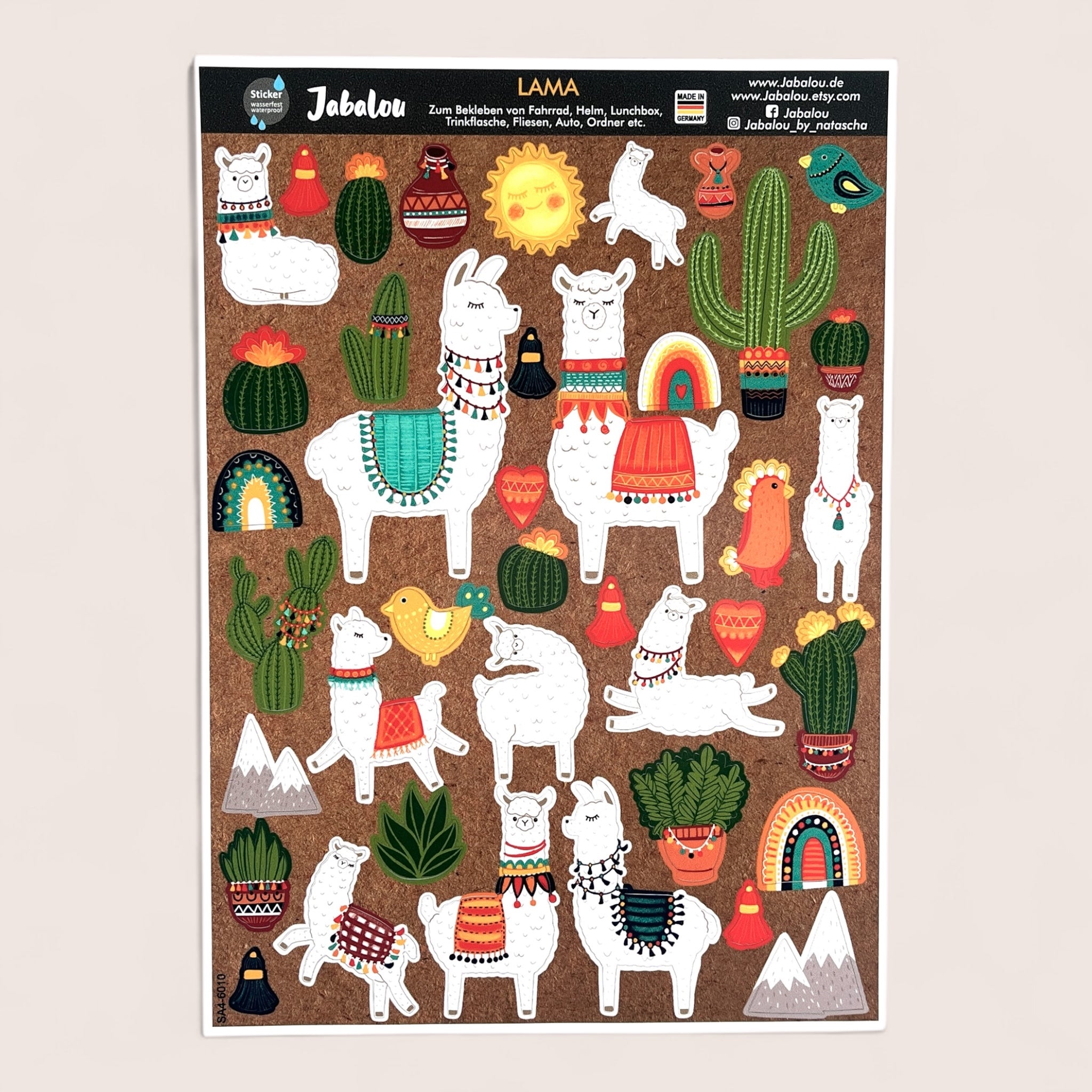 Aufkleber wasserfest Lama Alpaka
