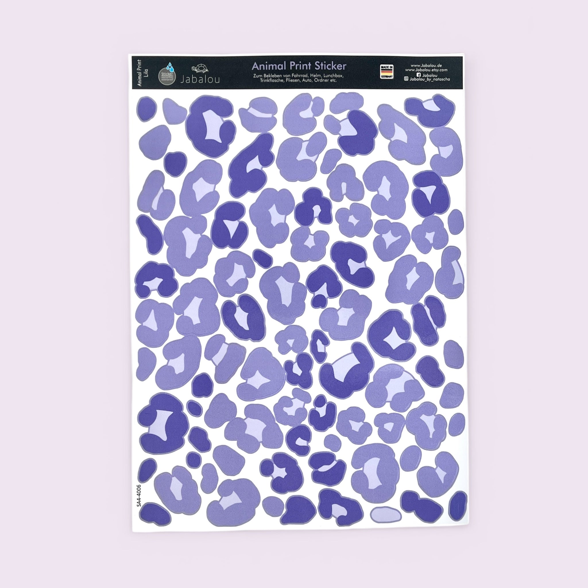 Aufkleber A4 Leopardenmuster LILA - wetter und spülmaschinenfest