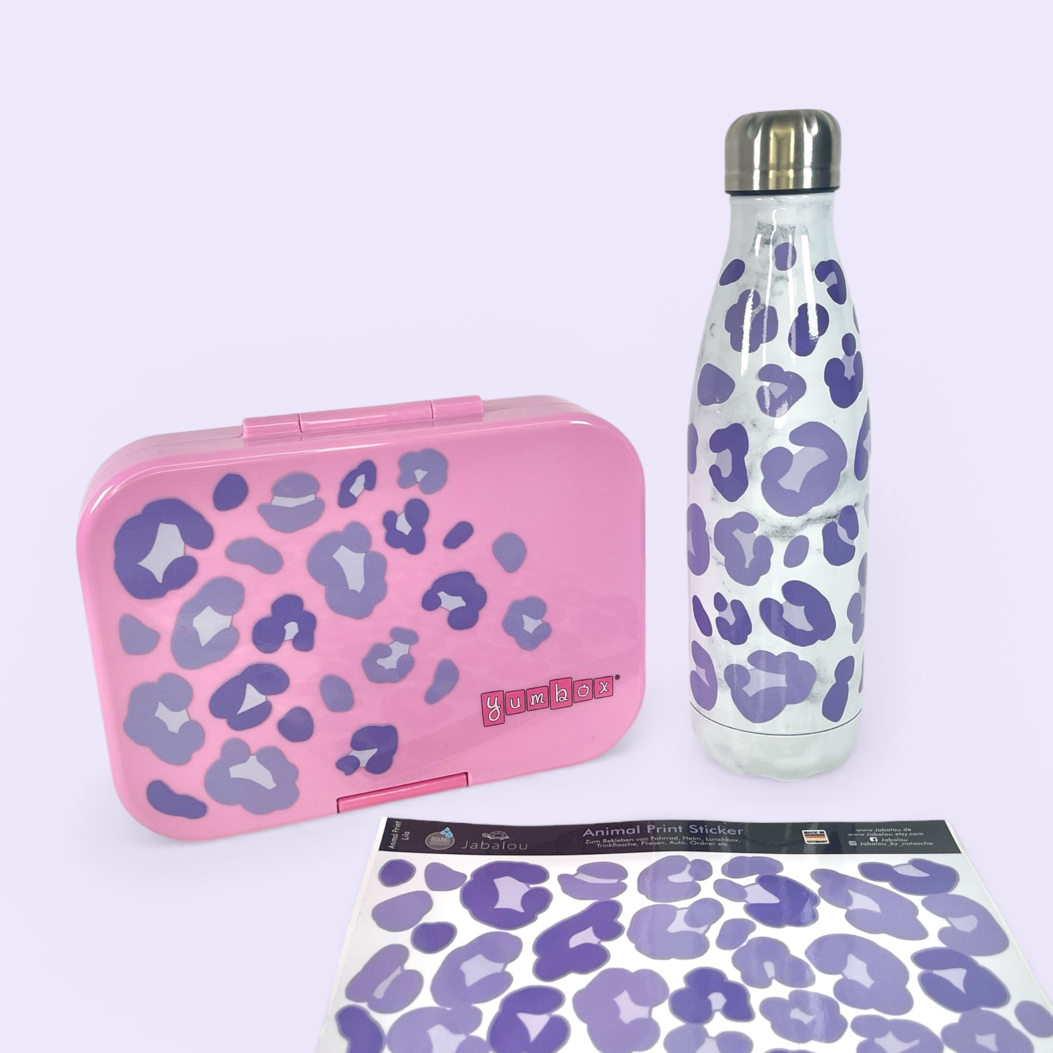 Aufkleber für Brotdosen und Trinkflaschen - Leopardenmuster Lila