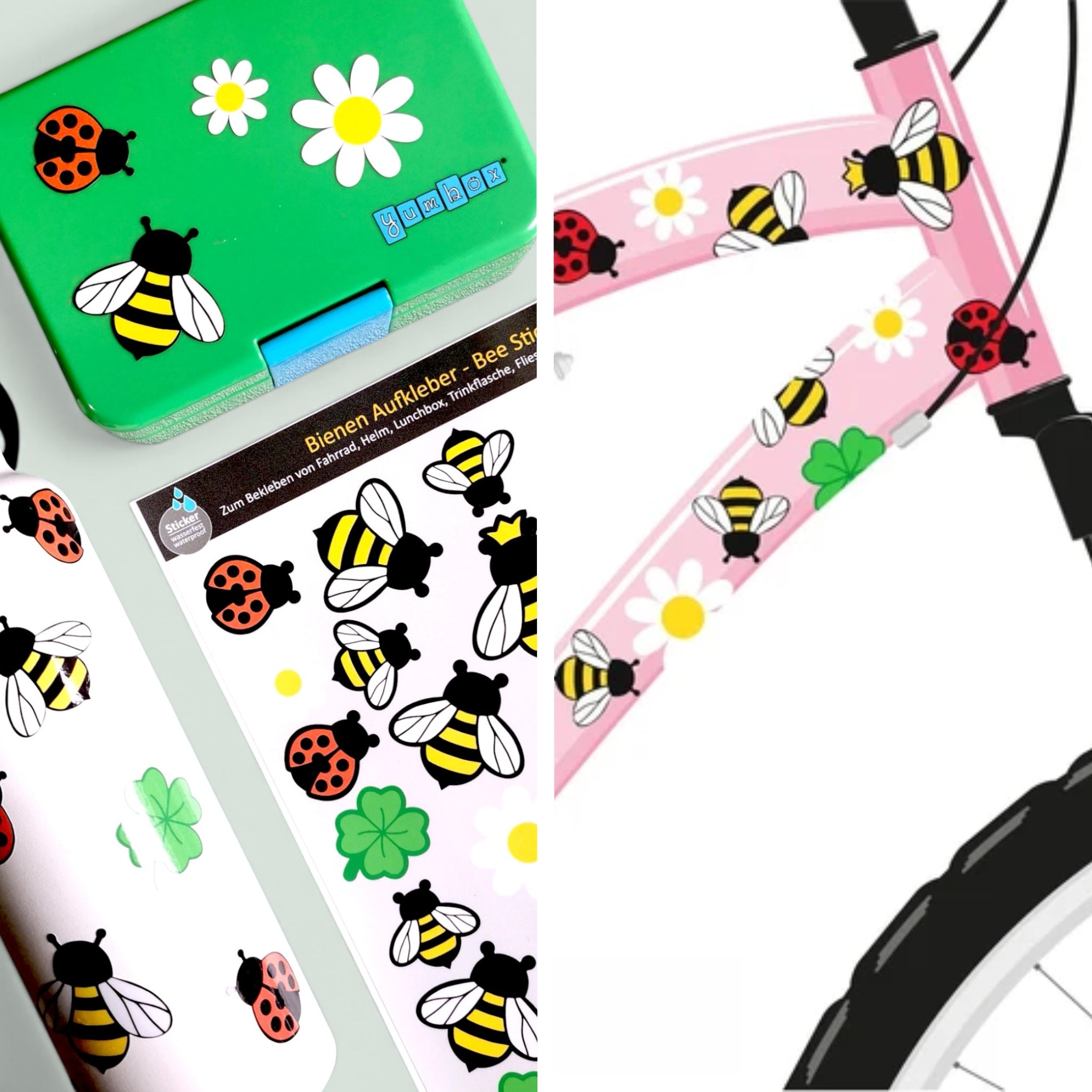 Sticker spülmaschinenfest Bienen, Marienkäfer für Trinkflaschen und Lunchboxen