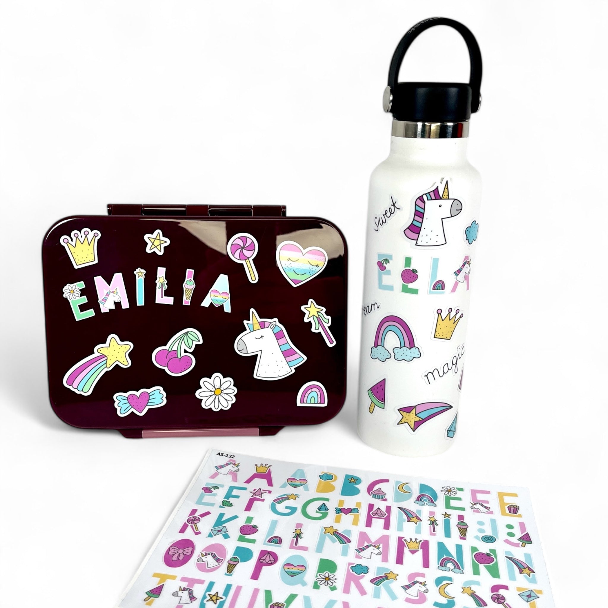 Buchstaben Sticker EINHORN spülmaschinenfest – Brotdosen & Trinkflaschen personalisieren