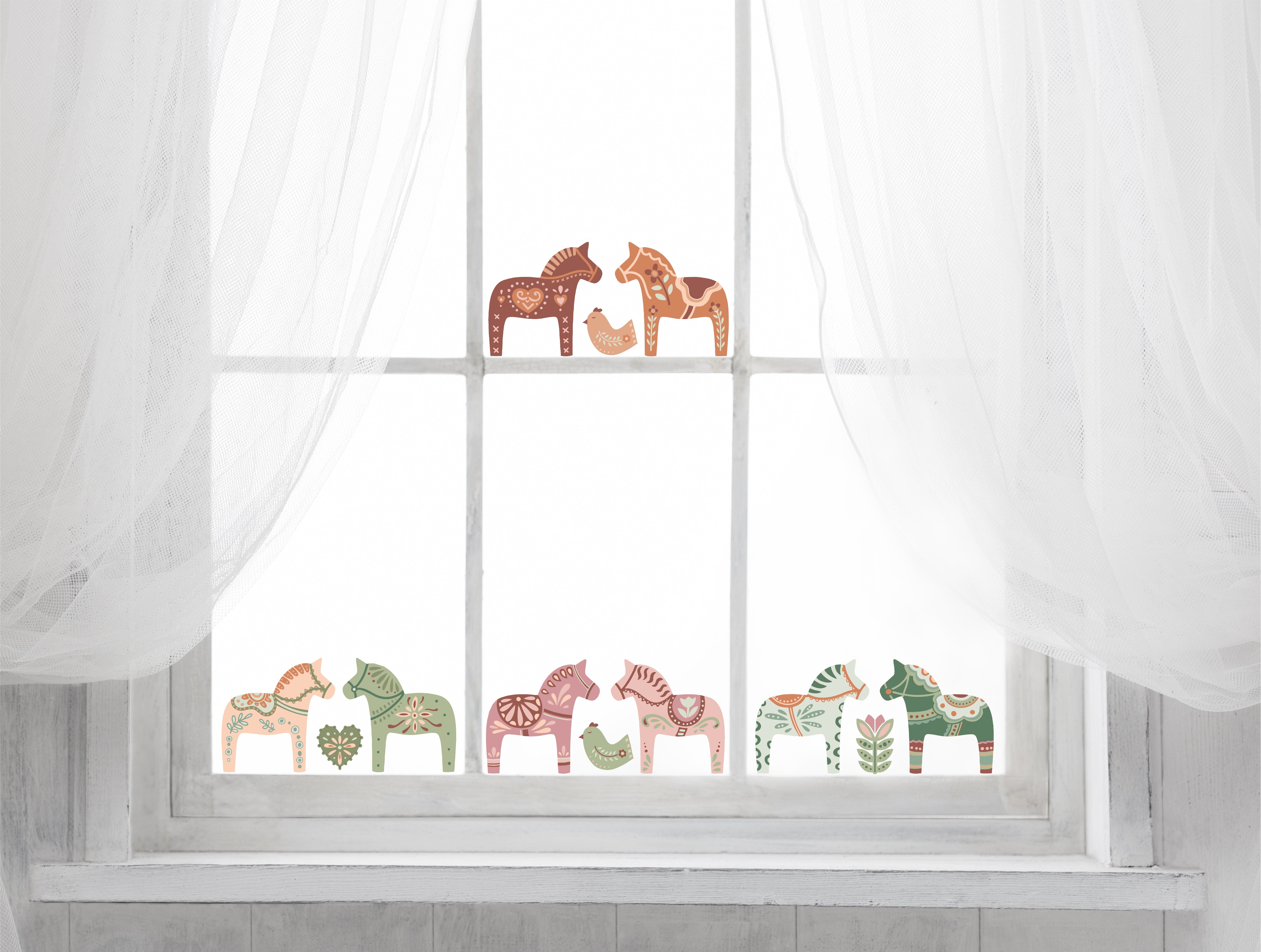 Dala Fensterbilder – Dekorative Fensteraufkleber Set Grün - Rosa