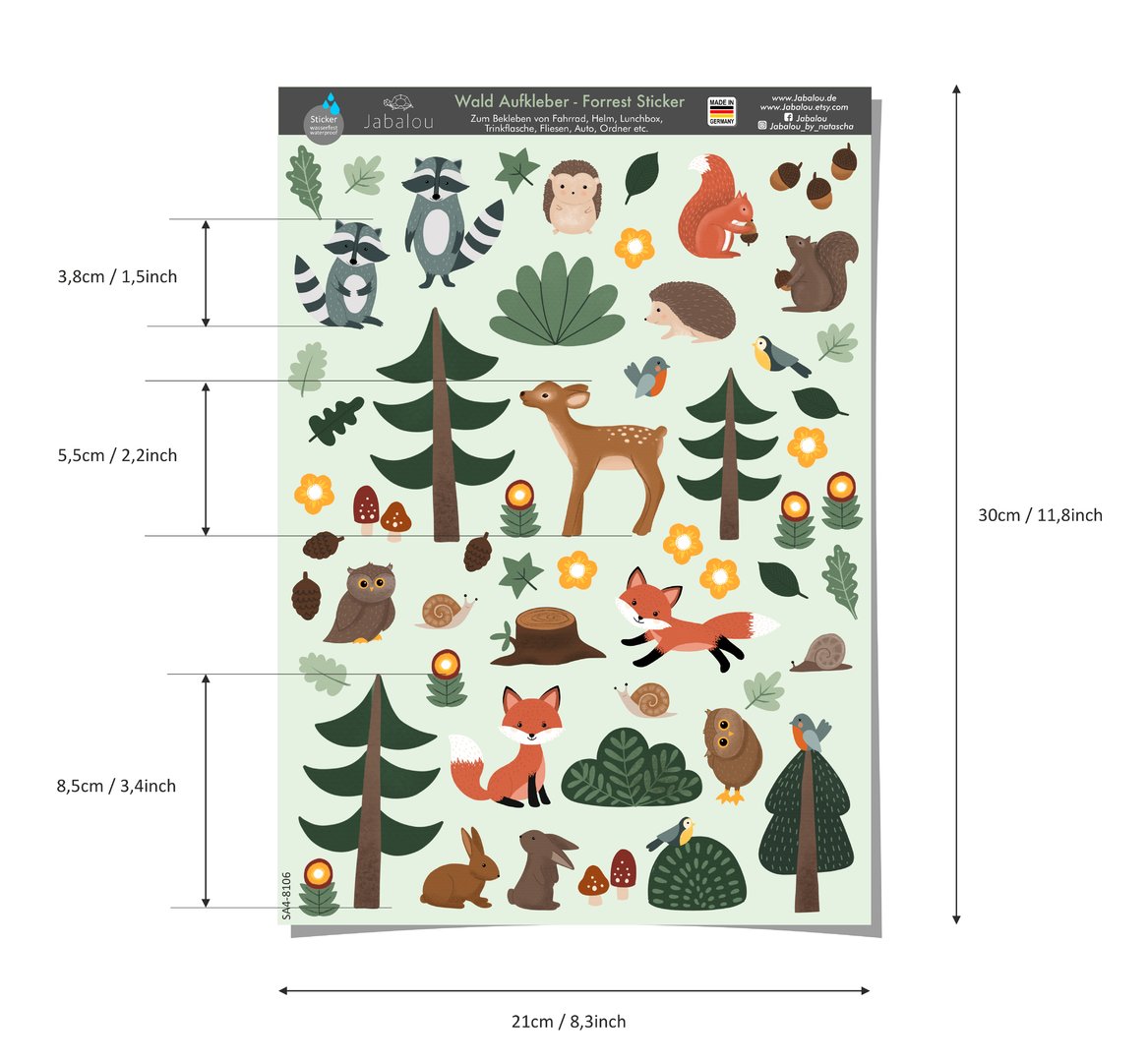 Wald Sticker Set – wetterfest & spülmaschinenfest – Aufkleber fürs Laufrad der Kleinsten