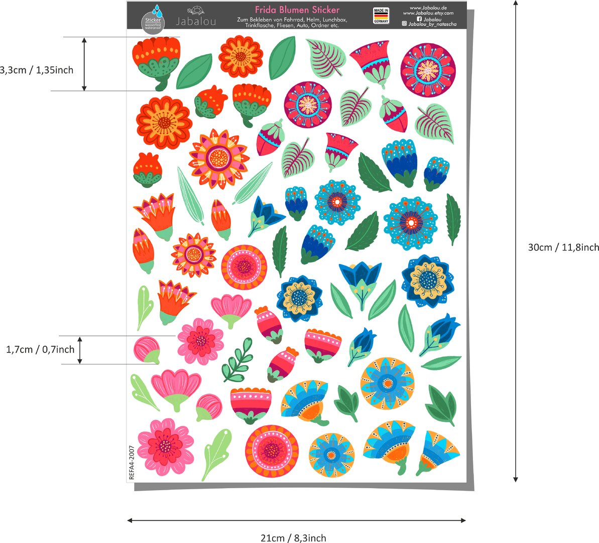 Blumen Frida Sticker spülmaschinenfest A4 mexikanische Folklore