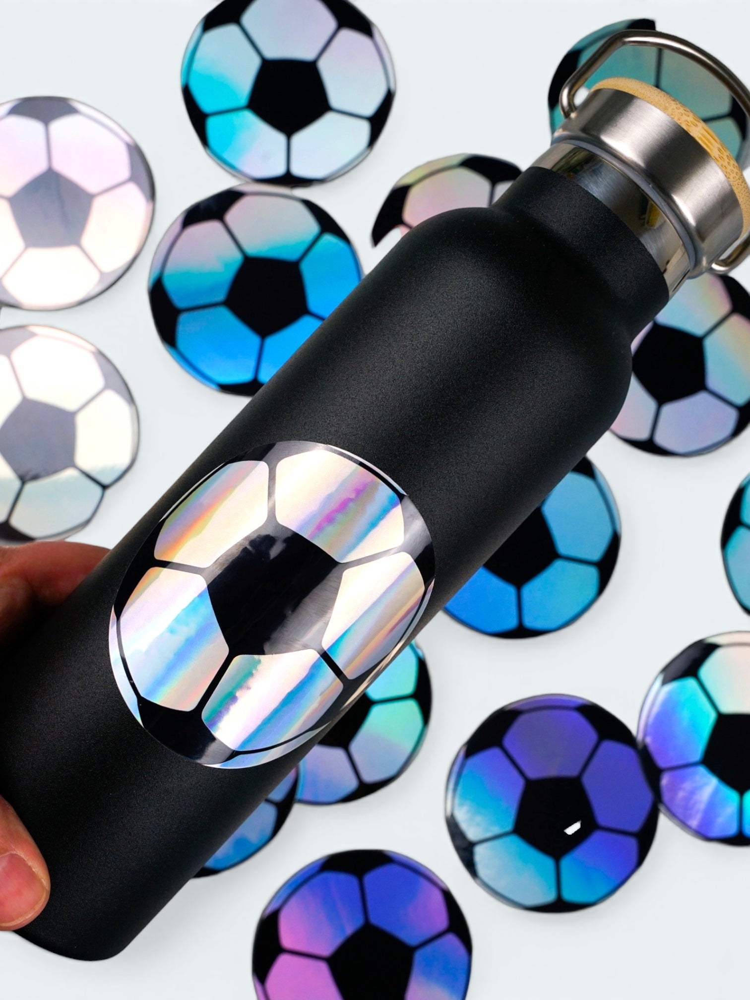 Holographic Fußball Sticker spülmaschinenfest für Trinkflasche und Lunchbox