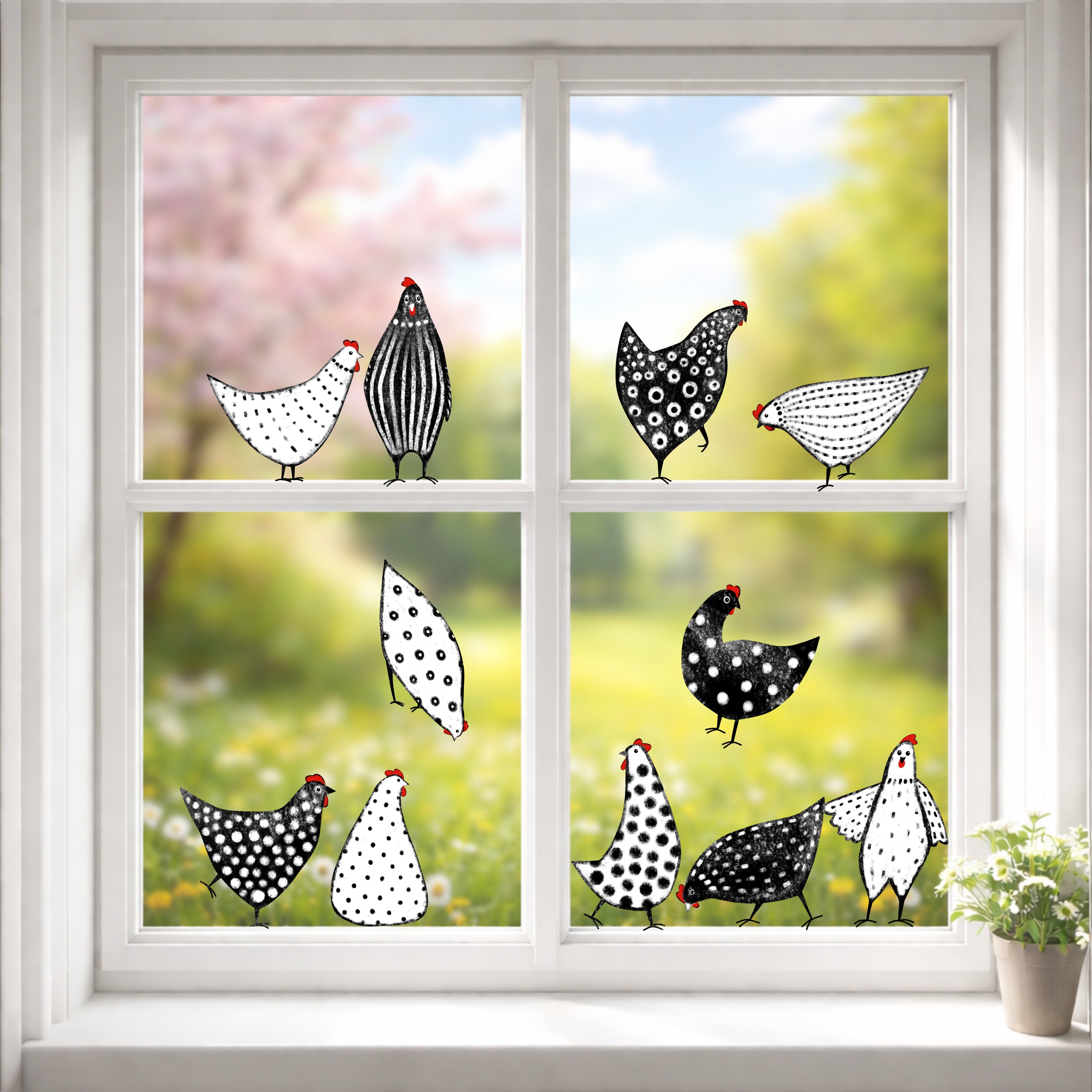 🐔 Lustige Hühner Fensterbilder – Oster Deko Aufkleber (Einzeln wählbar)