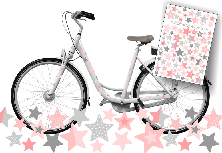 Fahrradaufkleber Sterne rosa-grau