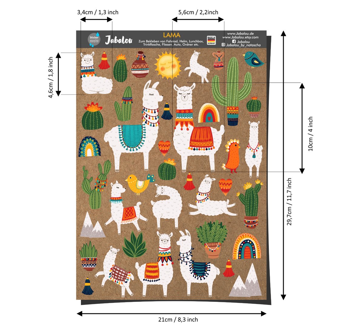 Aufkleber wasserfest Lama Alpaka