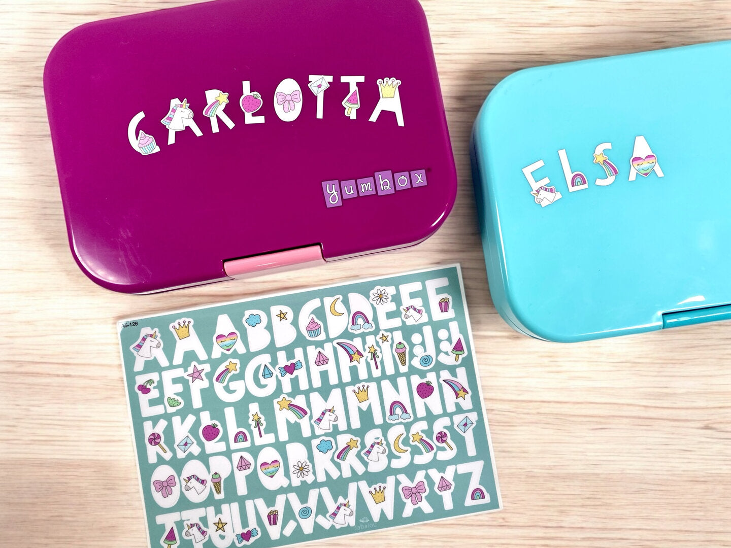 Buchstaben Sticker EINHORN weiß spülmaschinenfest – Brotdosen & Trinkflaschen personalisieren