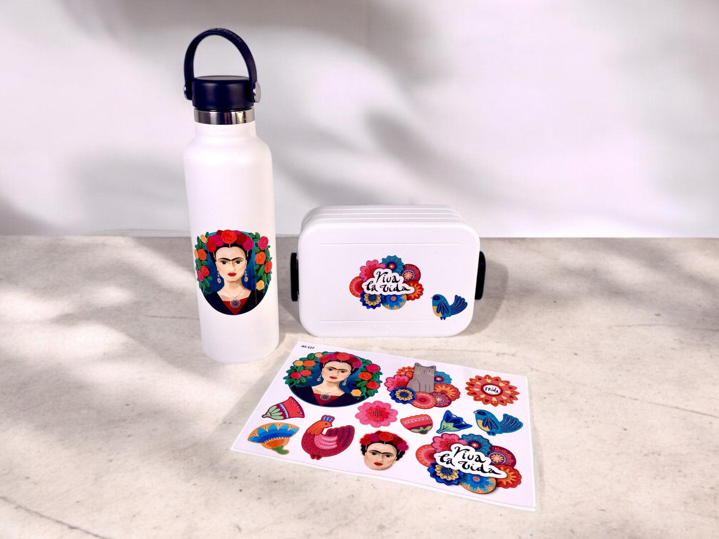 Frida Kahlo spülmaschinenfeste Sticker für Lunchbox und Trinkflasche