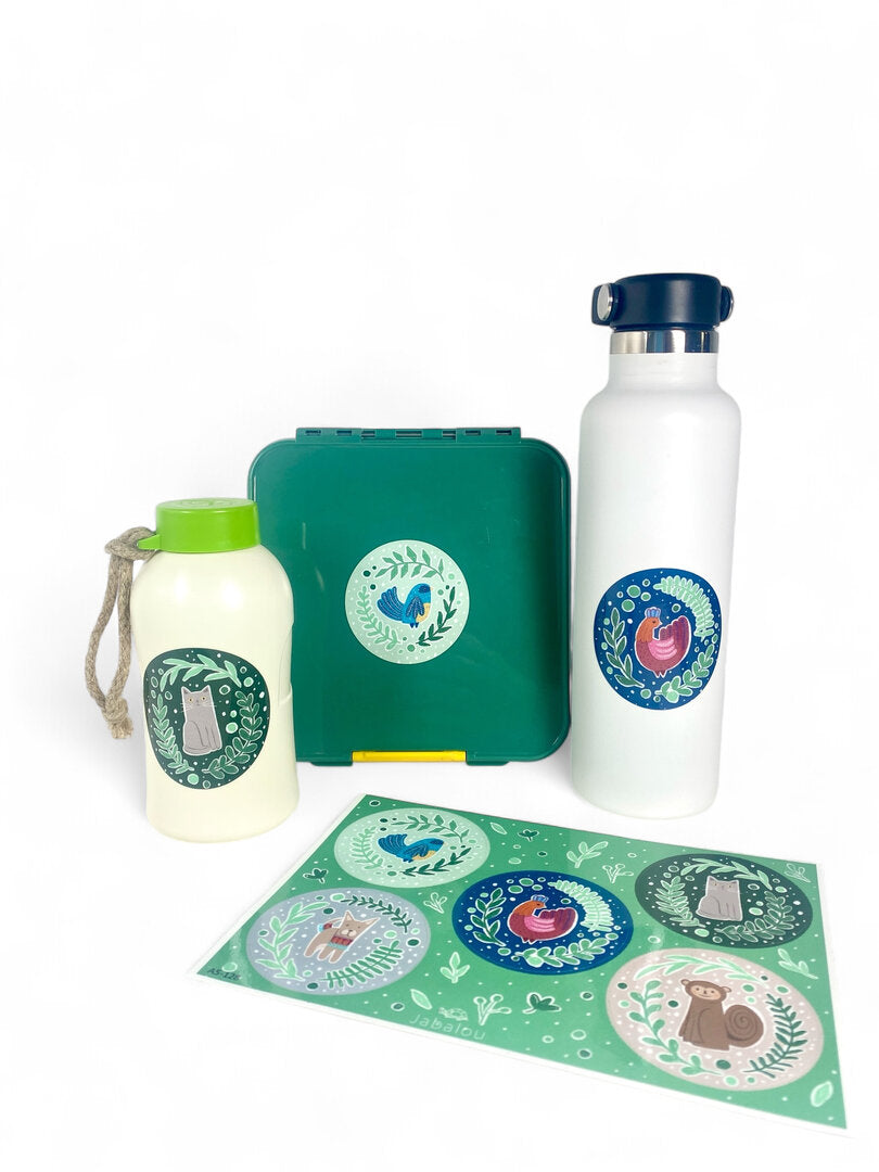 Tiere von Frida Kahlo spülmaschinenfeste Aufkleber für Lunchbox und Trinkflasche