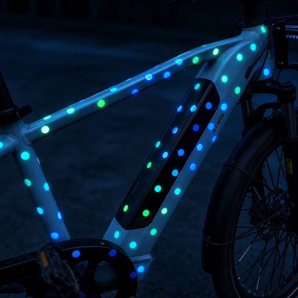 reflektierende Fahrradaufkleber Konfetti Punkte Blau Grün - reflektive Sticker für Fahrrad und Helm