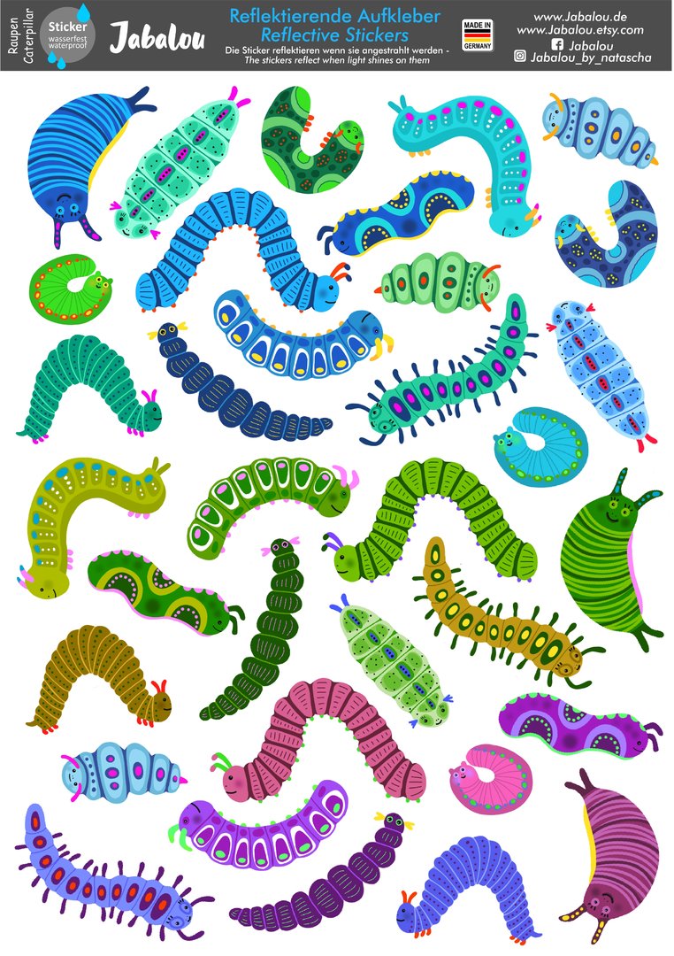 REFLECT Fahrradaufkleber Raupen