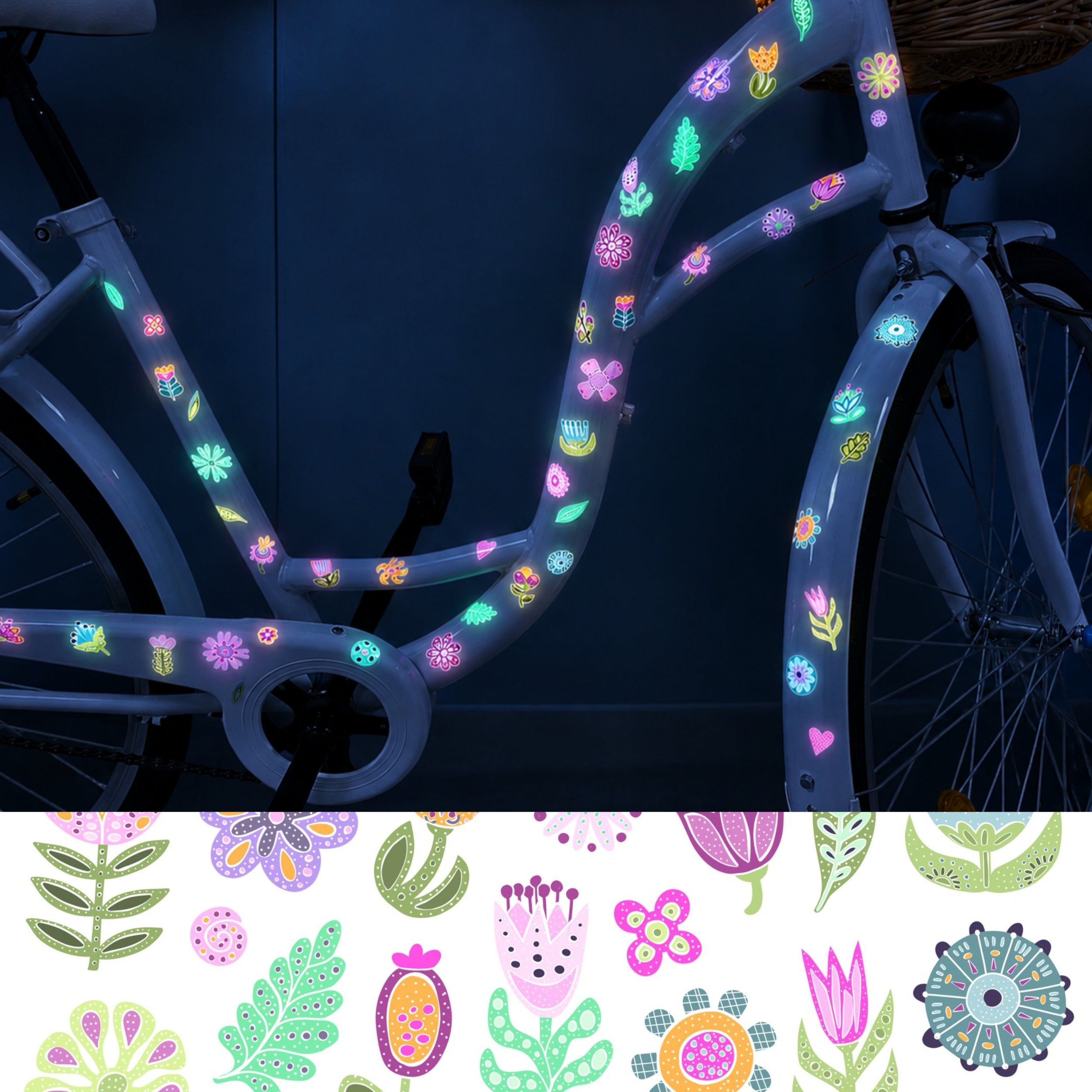 Reflektierende Fahrradaufkleber Blumen Folklore - Sicherheitssticker für Fahrrad