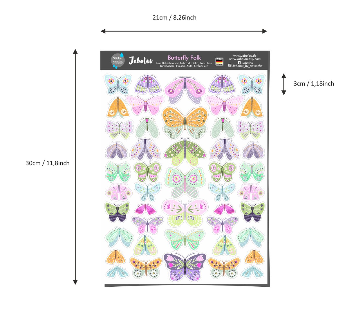Aufkleber Schmetterlinge Folklore wasserfest