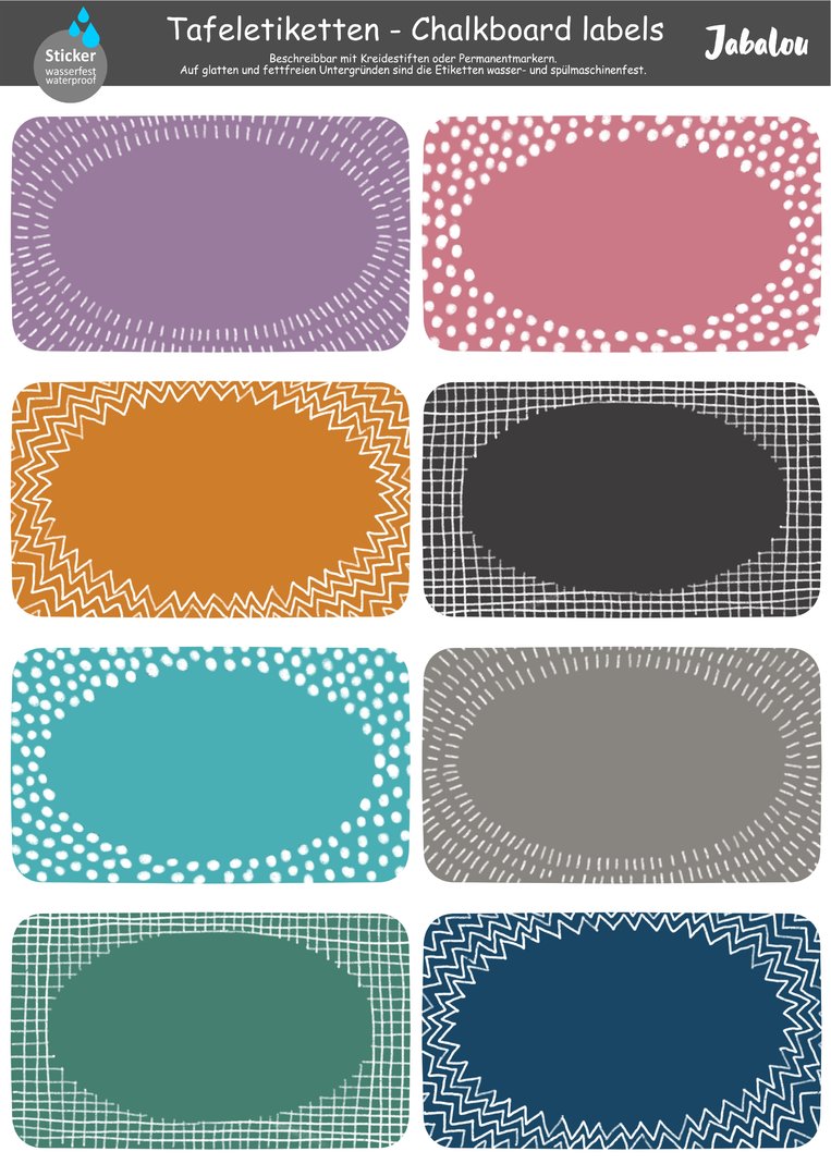 Etiketten Muster bunt spülmaschinenfest