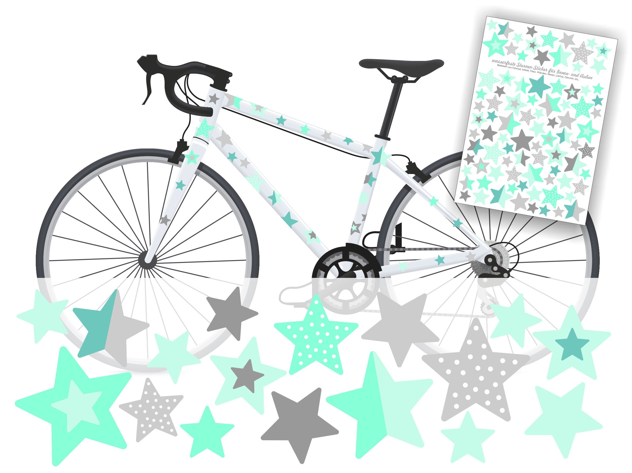 Fahrradaufkleber Sterne Mint-Grau