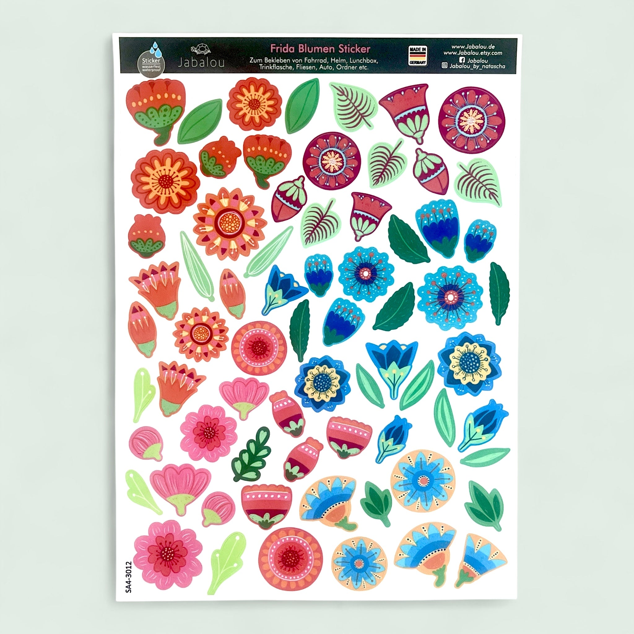 Blumen Frida Sticker spülmaschinenfest A4 mexikanische Folklore