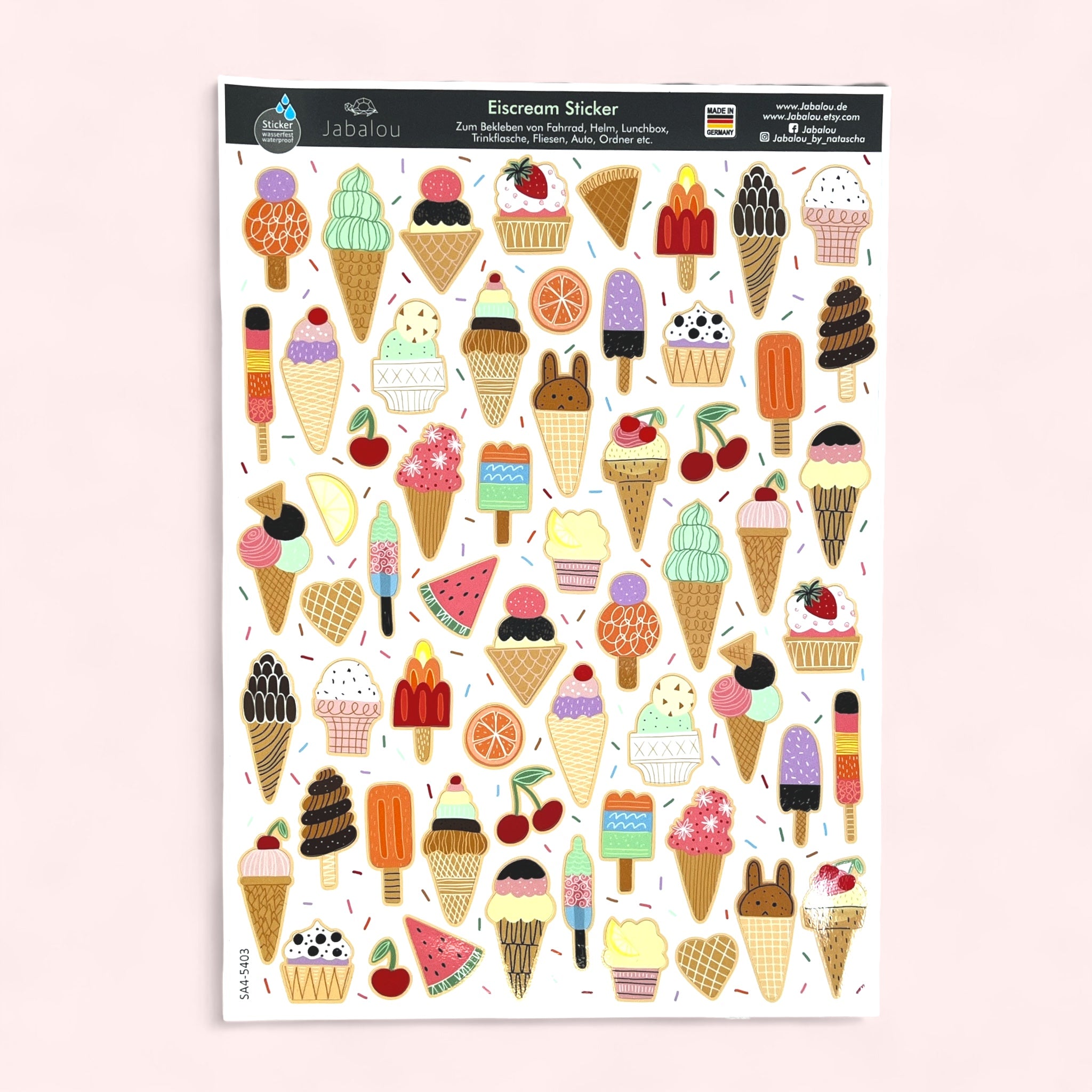 Eiscream A4 Stickerbogen spülmaschinenfest