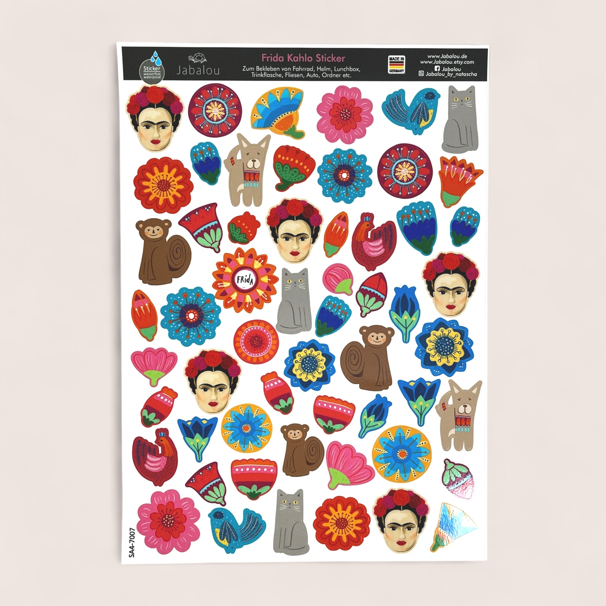 Frida Kahlo Stickerbogen A4