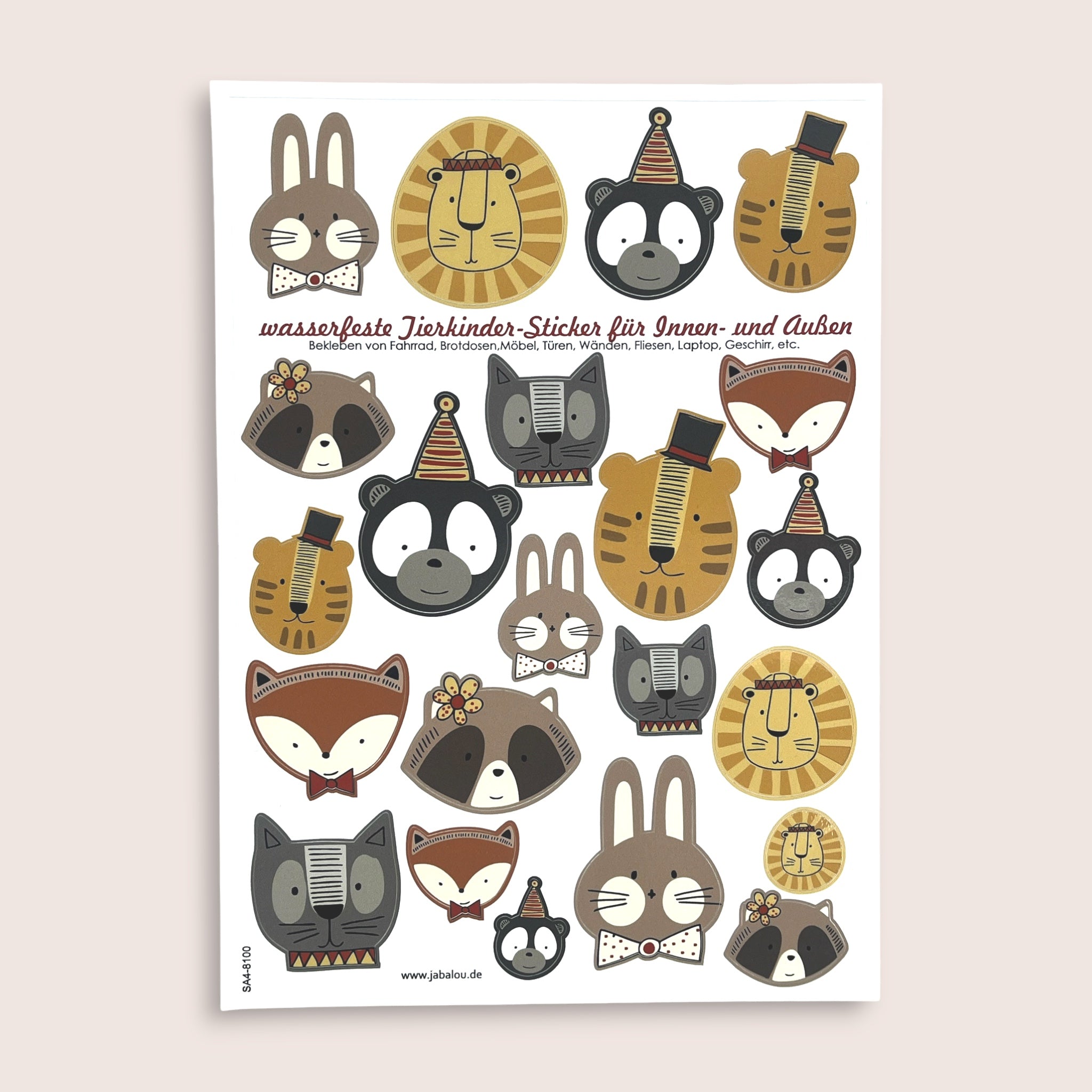 Sticker Tiergesichter - Aufkleber wasserfest