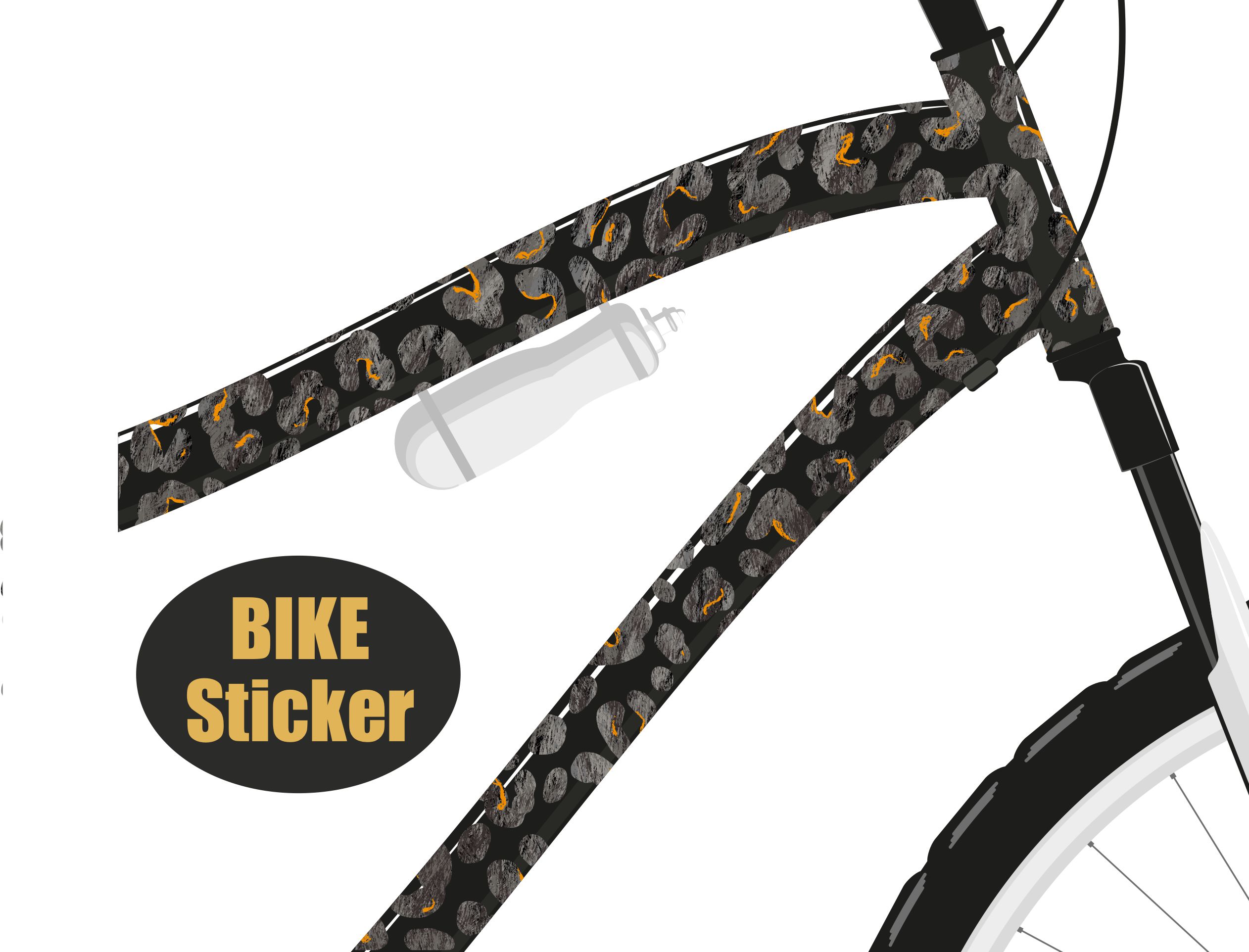 Fahrradaufkleber Leopardenmuster SCHWARZ - ORANGE - wetterfeste Fahrradsticker für Fahrrad & Helm