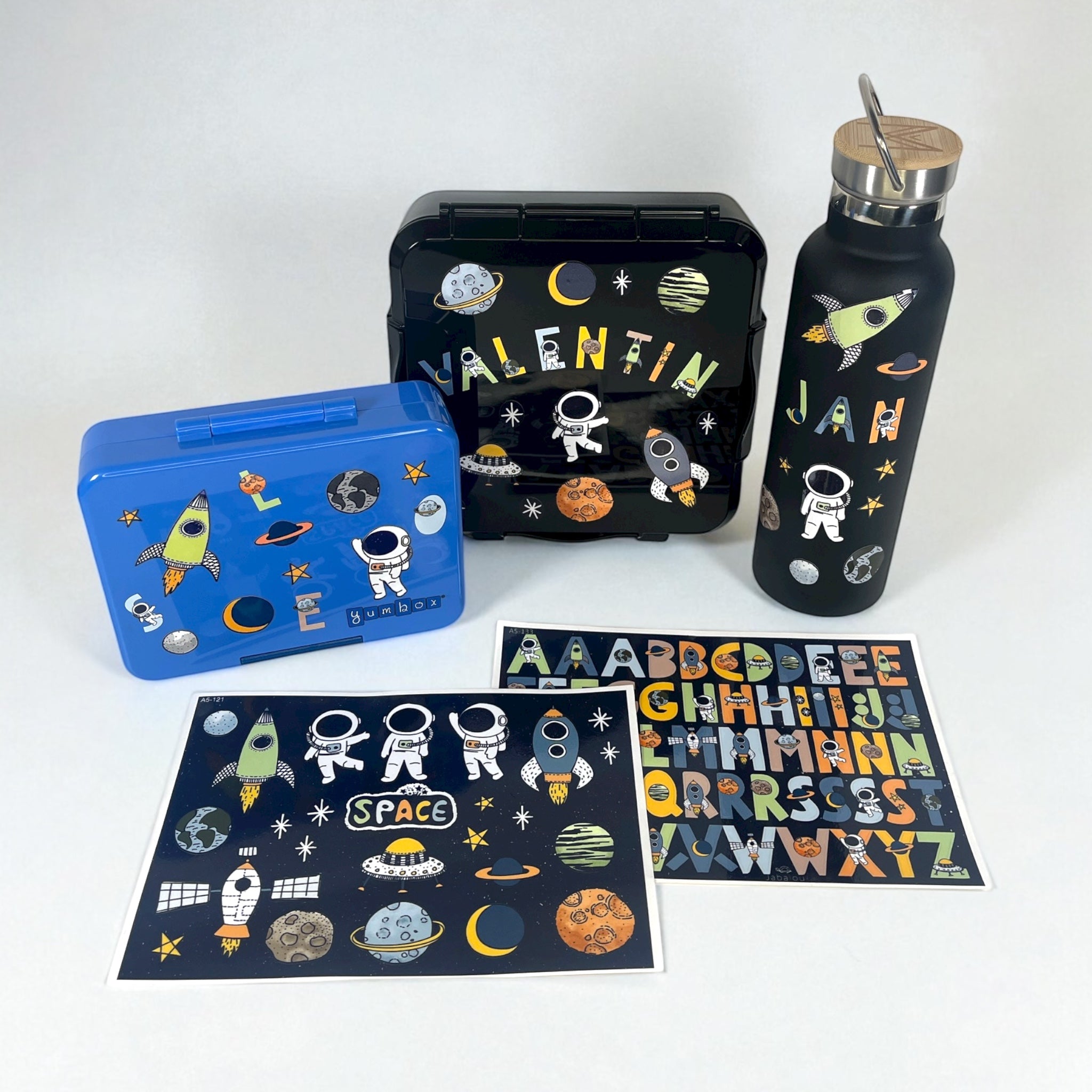 Buchstaben Sticker WELTRAUM spülmaschinenfest – Brotdosen & Trinkflaschen personalisieren