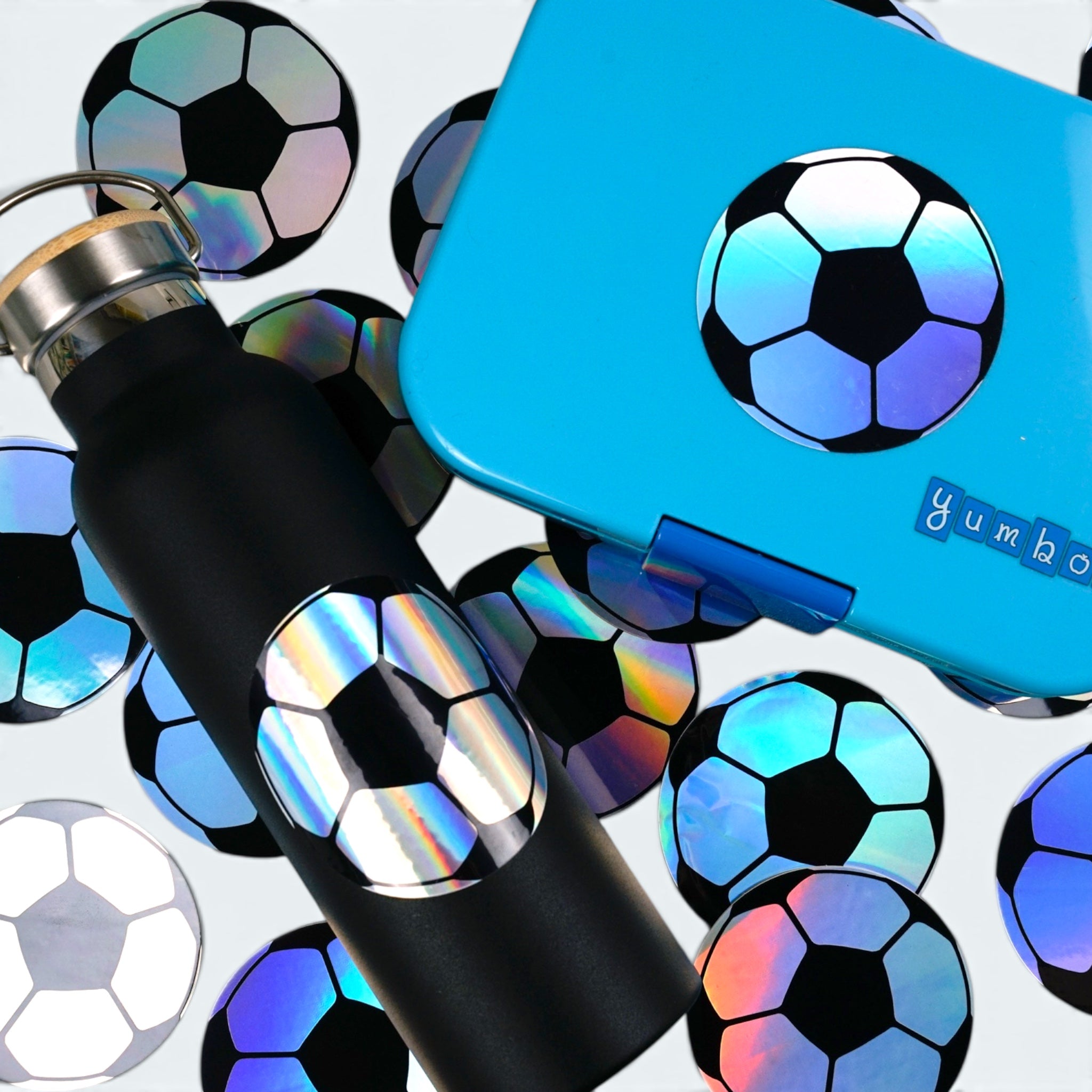 Holographic Fußball Sticker spülmaschinenfest für Trinkflasche und Lunchbox