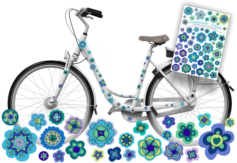 Sticker Blumen blau wasserfest Aufkleber