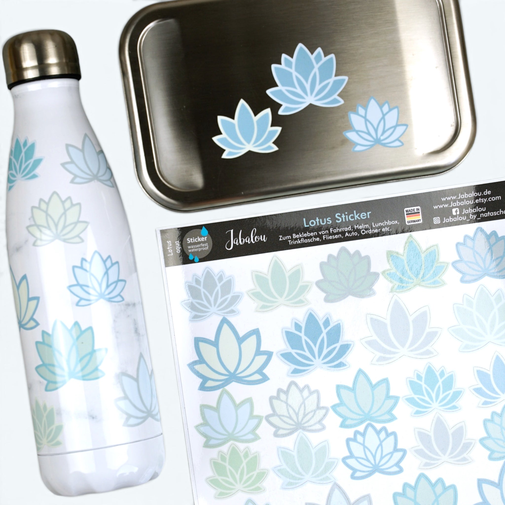 Aufkleber Lotus Lilie acqua Sticker spülmaschinenfest für Trinkflasche und Brotdose