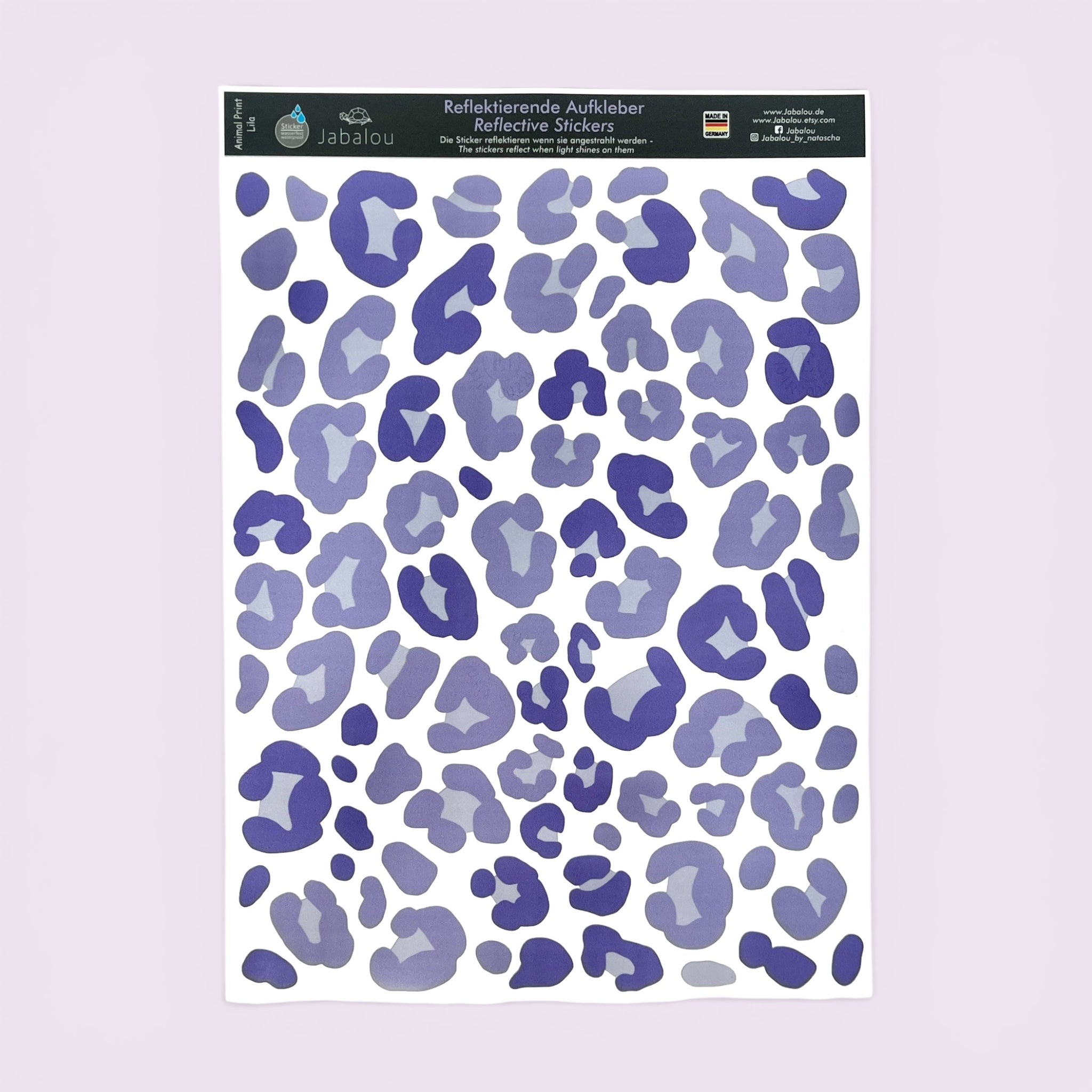 Reflektierende Fahrradaufkleber Leoparden Muster LILA - reflective Sticker für Fahrrad Helm