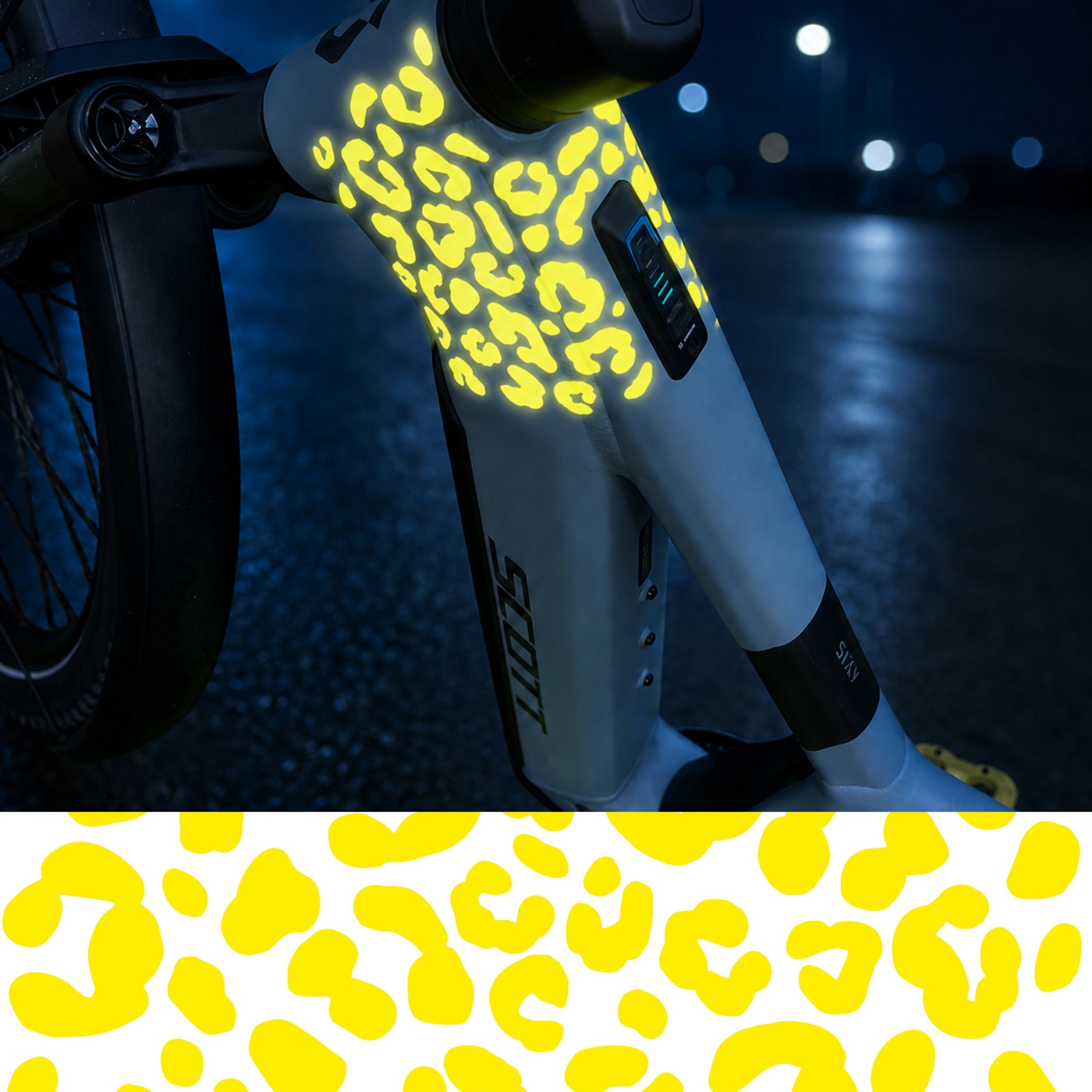 Reflektierende Fahrradaufkleber Animal Print Gelb - Sicherheitssticker für Fahrrad Helm