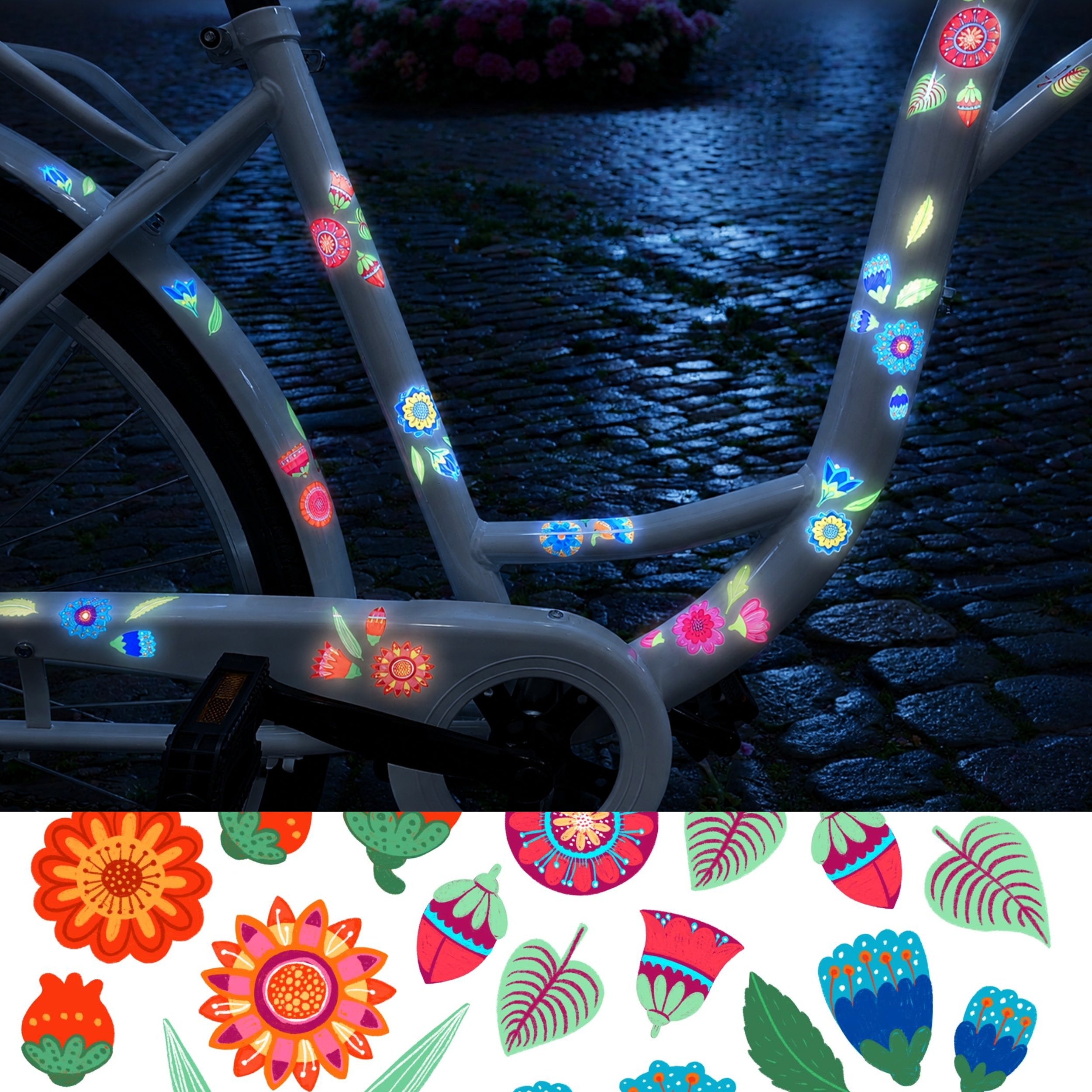 Reflektierende Fahrradaufkleber Blumen Mexikanisch - Sicherheitssticker für Fahrrad