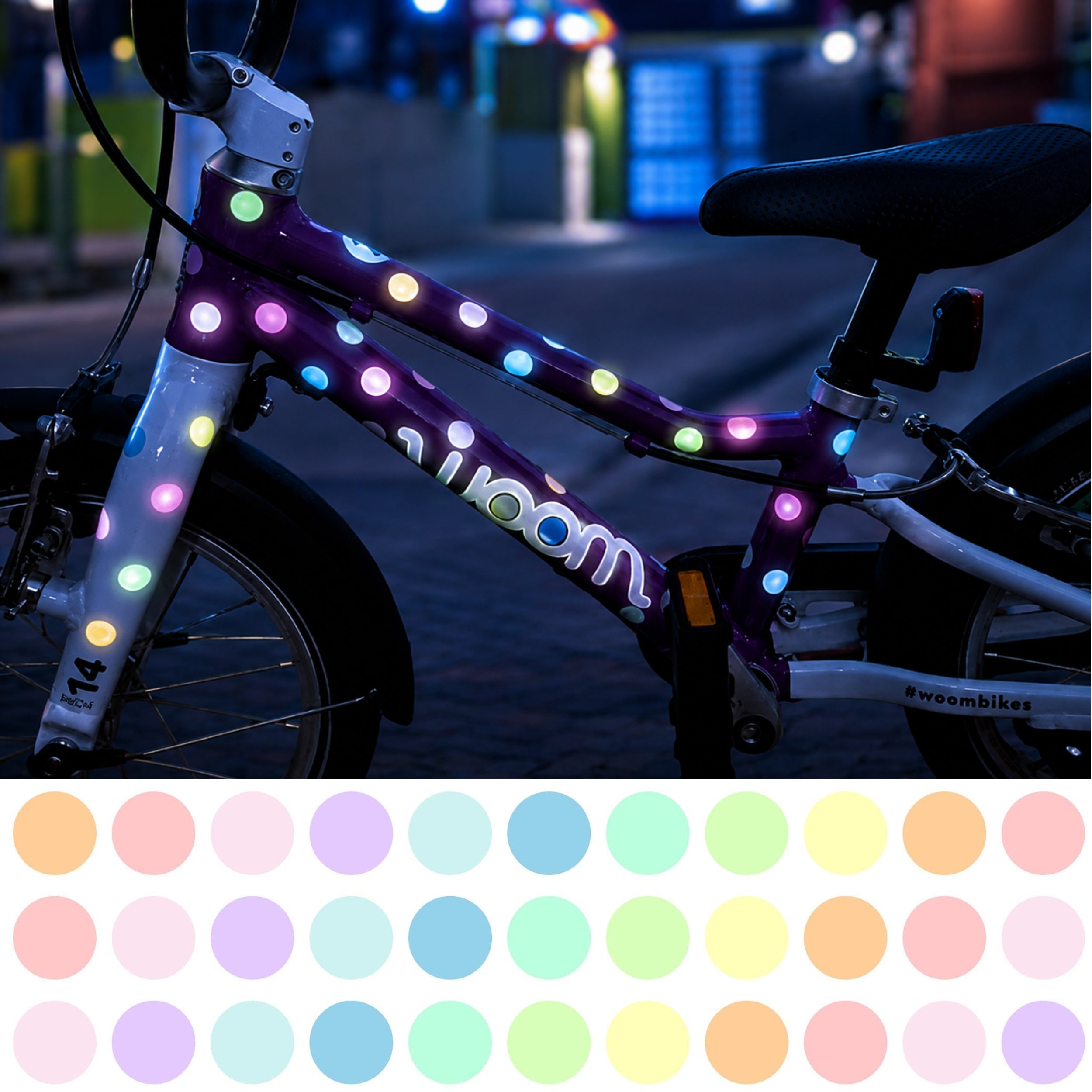reflektierende Fahrradaufkleber Konfetti, Punkte Pastell - reflektive Sticker für Fahrrad und Helm