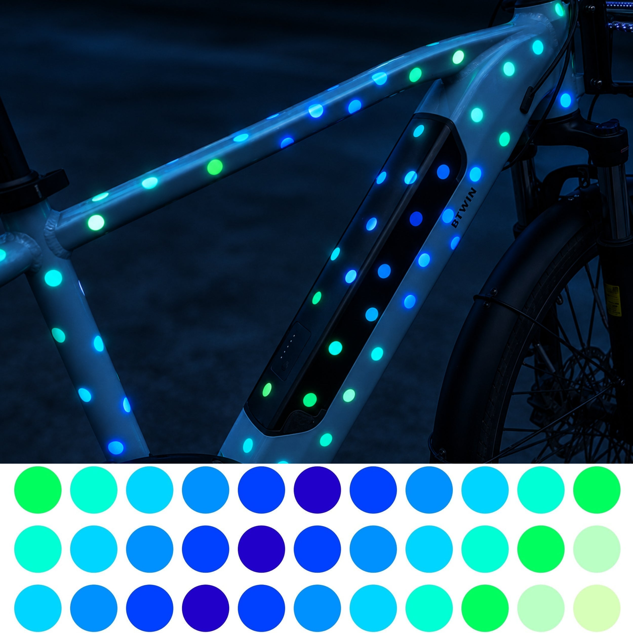 reflektierende Fahrradaufkleber Konfetti Punkte Blau Grün - reflektive Sticker für Fahrrad und Helm