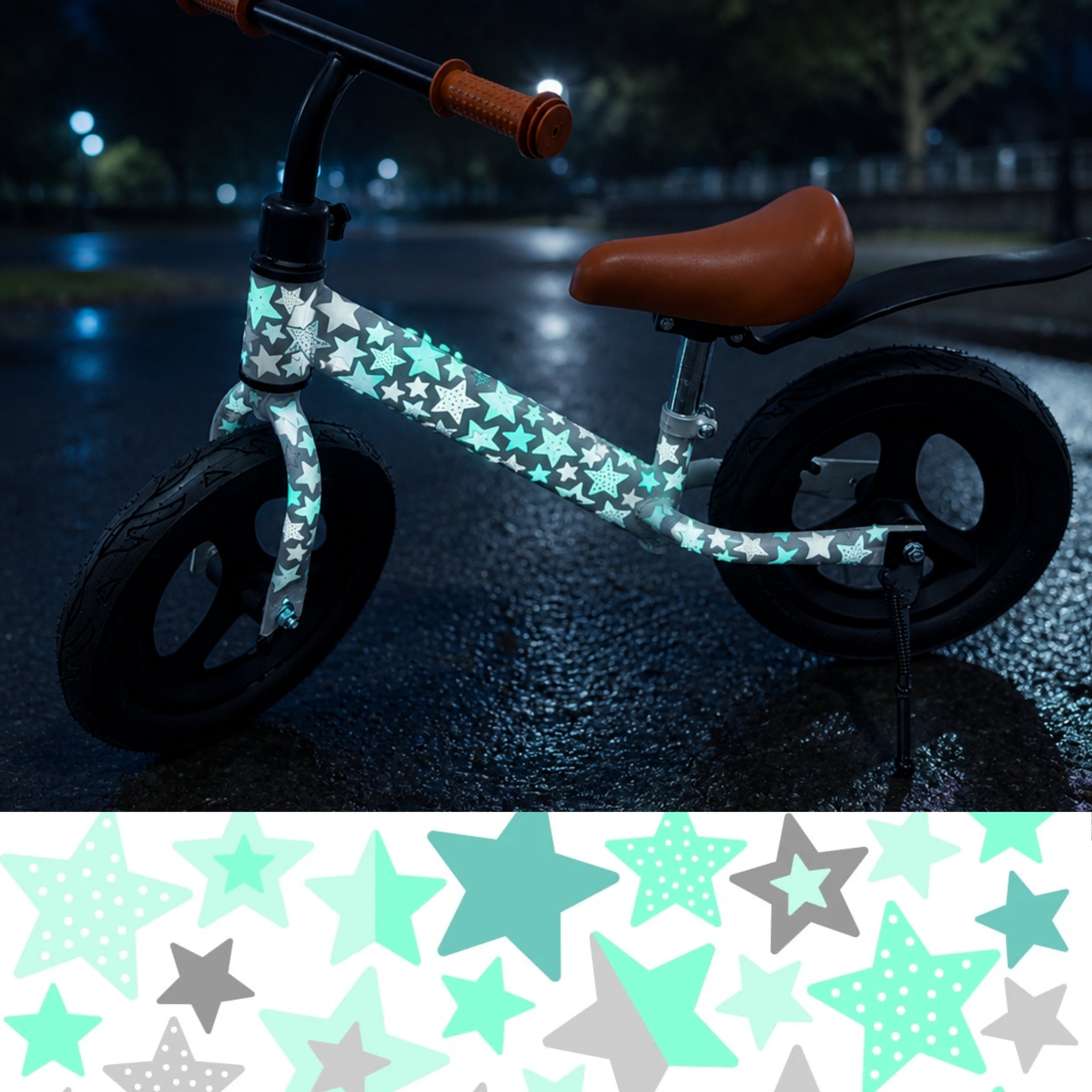 Reflektierende Fahrradaufkleber Sterne Mint - reflektierende Sticker für Fahrrad & Helm