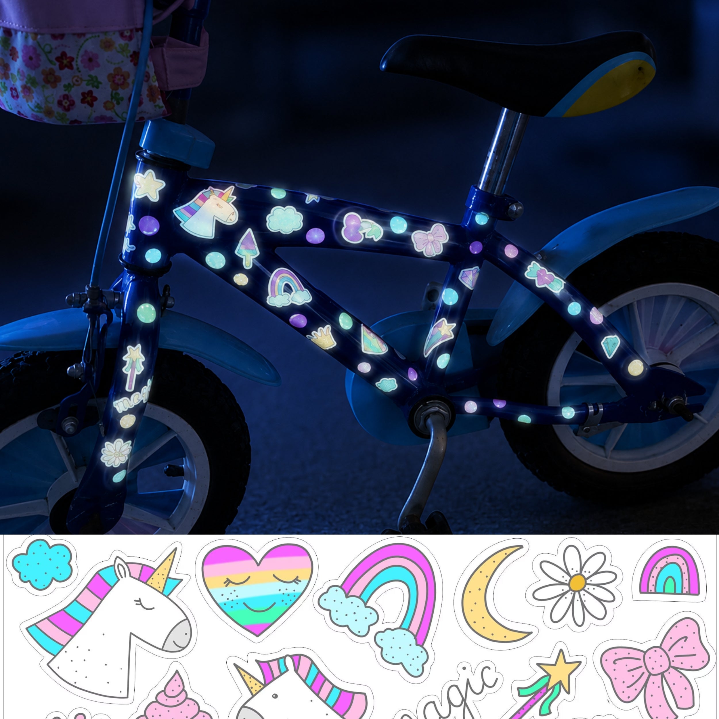 Reflektierende Fahrradaufkleber Einhorn - Sicherheitssticker für Fahrrad Helm Kinder