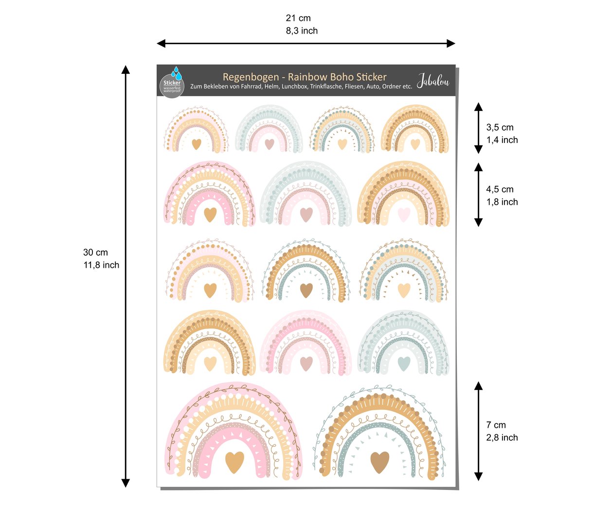 Sticker wasserfest Regenbogen boho