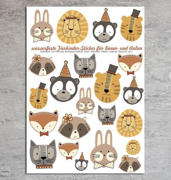 Sticker Tiergesichter - Aufkleber wasserfest
