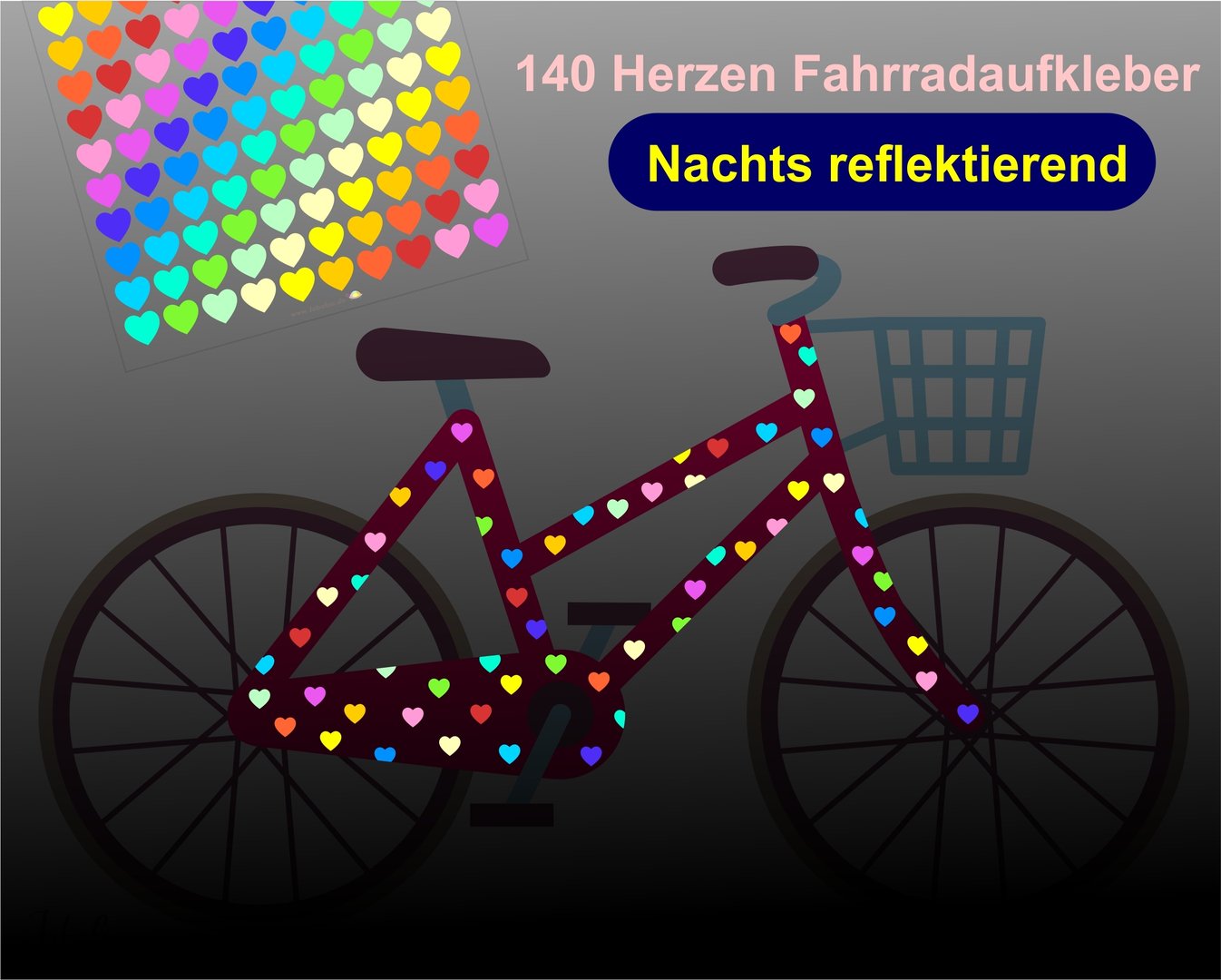 REFLECT Fahrradaufkleber Confetti Herzen RAINBOW