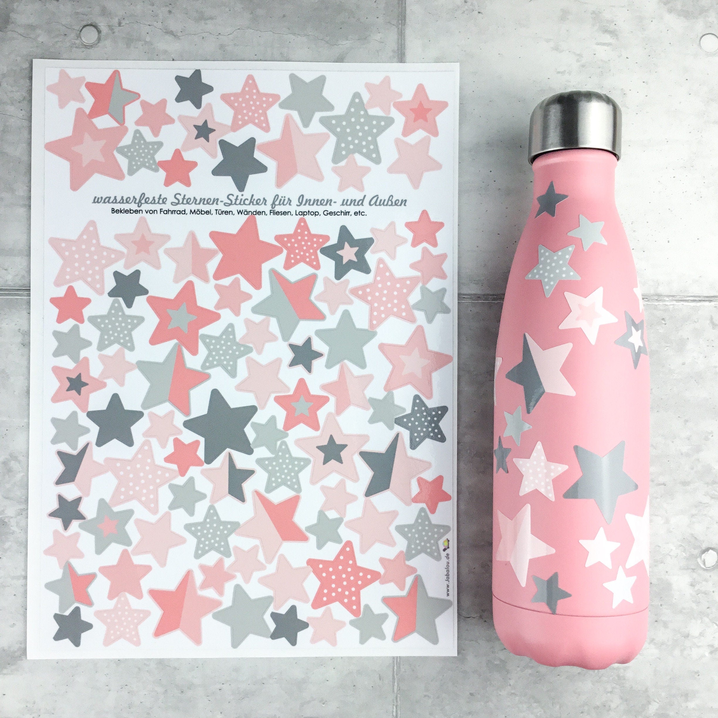 Fahrradaufkleber Sterne rosa-grau