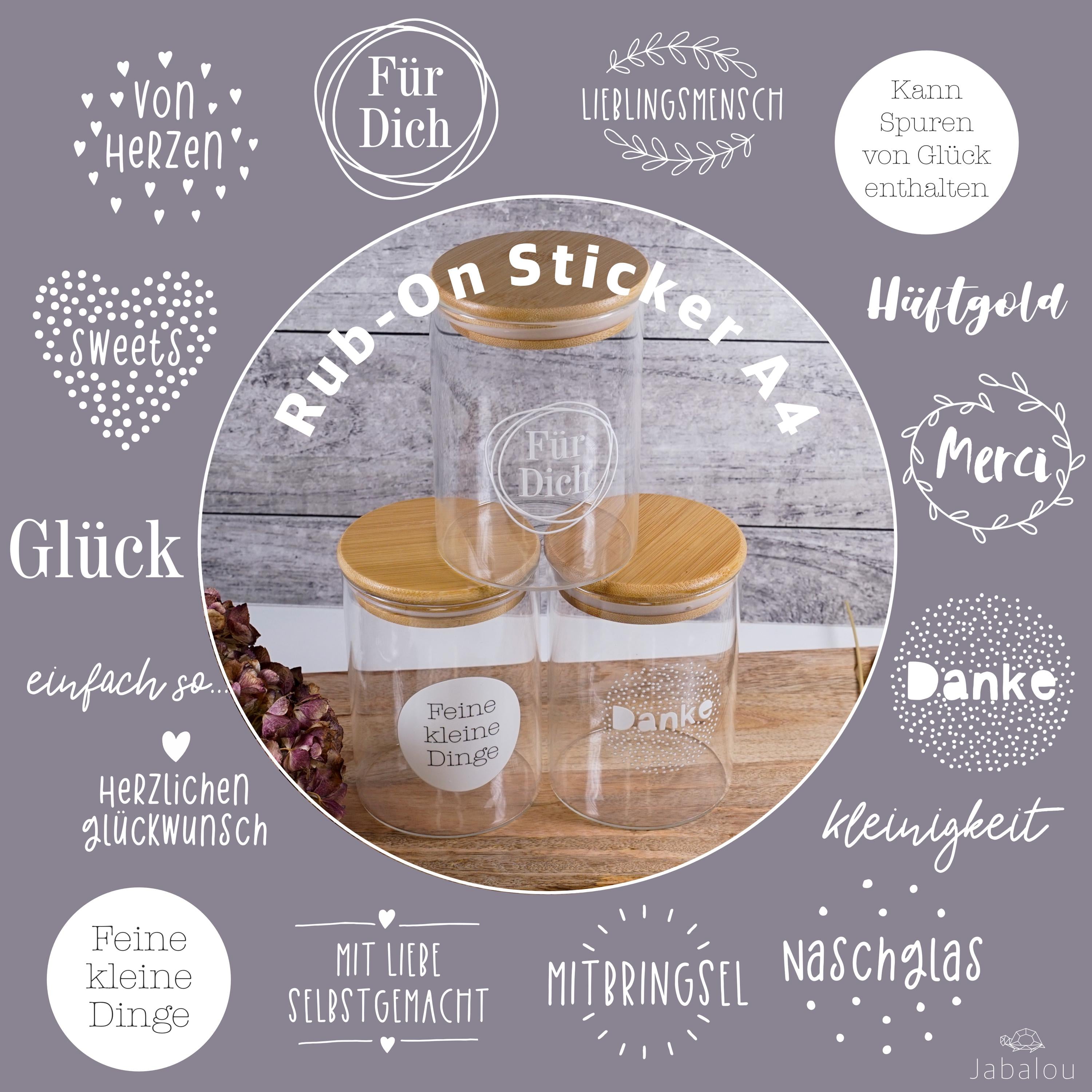 Rub on Sticker A4 zum Bekleben von Vorratsgläser, etc.